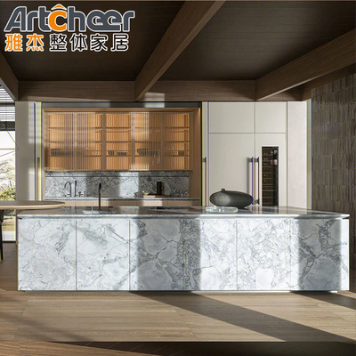 comprar Gabinete de cocina moderno y elegante con chapa de roble ligero laminado y tamaño personalizable fabricación en línea