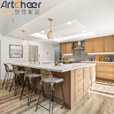 comprar Diseño de cocina moderna 2023 Isla de madera con accesorios de carcasa de vidrio y contrachapado fabricación en línea