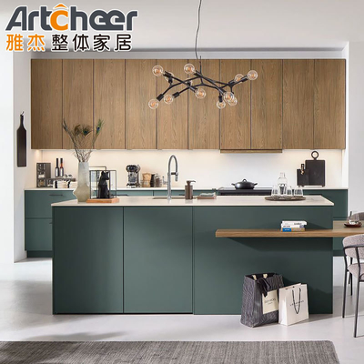 comprar Diseño de paneles de puertas de madera sólida Armarios de cocina con encimera de media nariz de toro laminada fabricación en línea