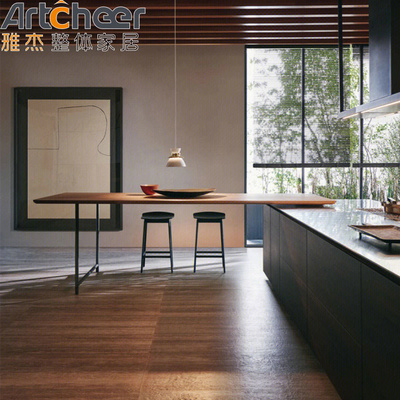 comprar Base de manijas de gabinete de cocina personalizado con banco negro y cajón de deslizamiento fabricación en línea