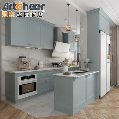 comprar Venta Shaker Grigio Cuarto de cocina de madera sólida con borde de escritorio de la nariz de toro laminado fabricación en línea