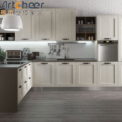 comprar Gabinete de cocina de madera de diseño minimalista con armario de medio bullnose y gris claro fabricación en línea
