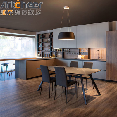 comprar Moderno estilo Island u gabinetes de cocina E0 Grado de madera Veneer y paneles de puertas lavadas de alto brillo fabricación en línea