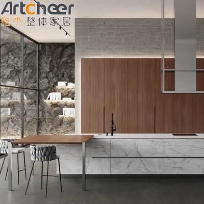 comprar Puerta de gabinete de cocina acrílico de madera contrachapada con marco de aluminio y mesa de piedra sinterizada fabricación en línea
