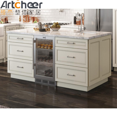 comprar Mesa de la isla de la cocina de diseño moderno con almacenamiento y armarios de color personalizados fabricación en línea