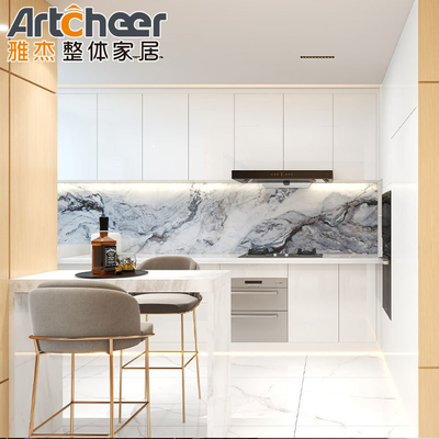 comprar 2023 Tablero de melamina de color blanco RTA Armario modular Set de gabinete de cocina italiano brillante fabricación en línea