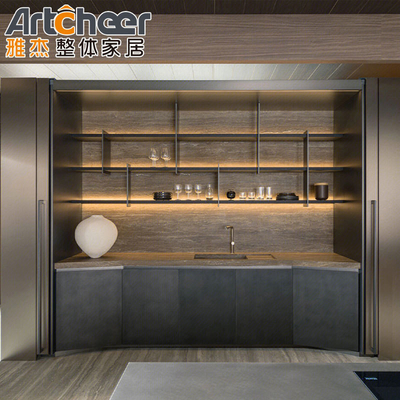 comprar Islas personalizadas y puertas de encimera de madera gabinete de cocina de melamina con diseño moderno fabricación en línea