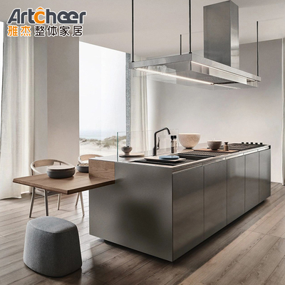 comprar Armario de cocina con piedra sinterizada personalizada mármol mate melamina gris oscuro color negro fabricación en línea