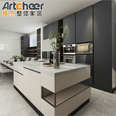 comprar Australia Estándar HPL / HPDL Armarios de cocina de isla moderna Modular Diseño de melamina negra fabricación en línea