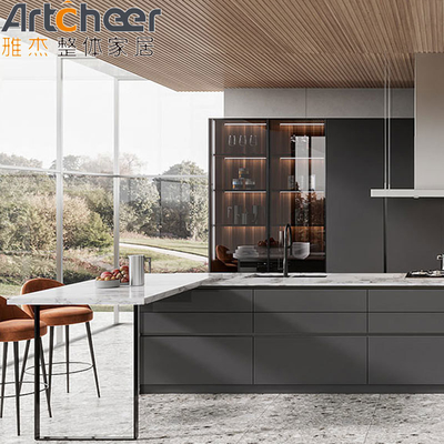 comprar Armarios de cocina de borde relajado con mesa de isla de forma I color personalizado fabricación en línea