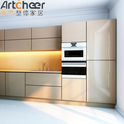 comprar Estilo de diseño contemporáneo Laca de alto brillo gabinete de pared de cocina moderna color beige y gris fabricación en línea