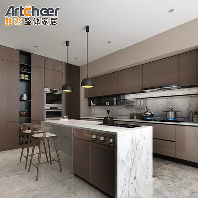 comprar Gabinete de cocina moderno personalizado en Turquía con panel de puerta de membrana de PVC y carcasa de contrachapado fabricación en línea