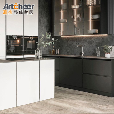 comprar Un gabinete de cocina moderno con diseño de almacenamiento de paneles laminados y una encimera de piedra de cuarzo fabricación en línea