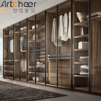 comprar Diseño de dormitorio Paseo en el armario Armario con diseño moderno y puerta de cristal de marco de aluminio fabricación en línea