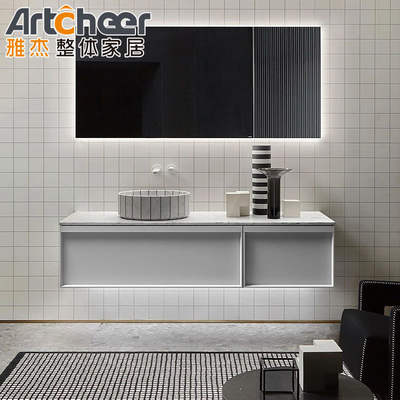 comprar Cuarto de Baño Vanity Set de 42 pulgadas Cuarto de estar de baño moderno de fregadero único Armario flotante montado en pared fabricación en línea