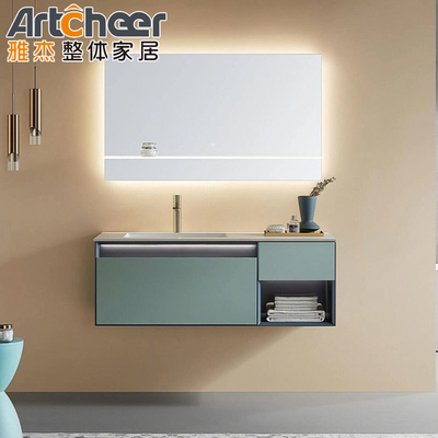 comprar El piso montado rectángulo roca de la losa cuenca de madera contrachapada gabinete de la vanidad para el baño moderno fabricación en línea