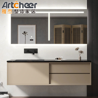 comprar Rectángulo de estilo moderno gabinete de baño de madera de lujo conjunto de vanidad con fregadero montado en el piso fabricación en línea