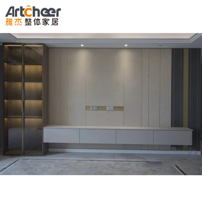 comprar Gabinete de pantalla de TV ajustable en estilo escandinavo moderno con puerta de vidrio y estante de vino fabricación en línea