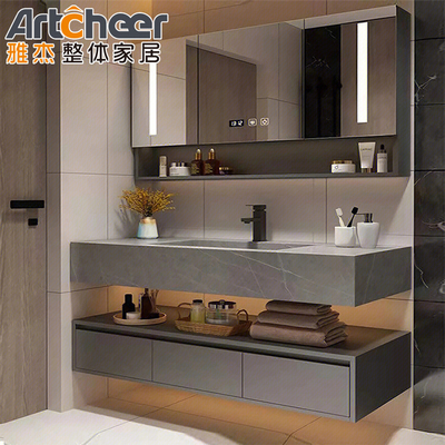 comprar El gabinete de cocina y el fregadero doble de madera moderna Vanidades de baño con cuenca impermeable fabricación en línea