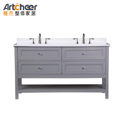 comprar Cabinet de baño de madera sólida con fregadero doble y 4 cajones en diseño moderno fabricación en línea