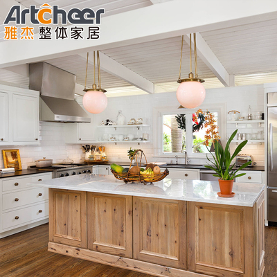 Muebles de cocina de madera maciza con armario gris