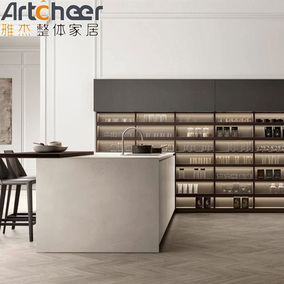 Cabinet de cocina de puertas de madera de laca de alto brillo con diseño en U con material de carcasa de contrachapado duradero