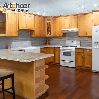 Gabinete de cocina modular de carcasa de madera contrachapada con diseño moderno y elegante y tapa de piedra de mármol
