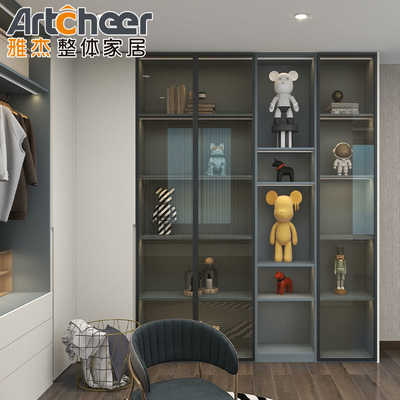 Ropa de madera personalizada puerta de bisagra armario con armario LED dormitorio moderno