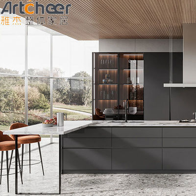 Armarios de cocina de borde relajado con mesa de isla de forma I color personalizado